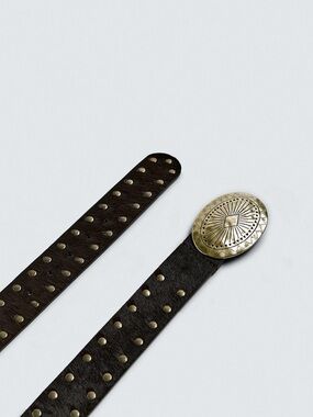 NWT. Zara Tobacco Hairy Leather Studded Belt. Size 38.